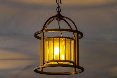 Rustic Pendant Lamp Hanging From Ceiling In Thai Hotel Interior Thailand. Stock Photos