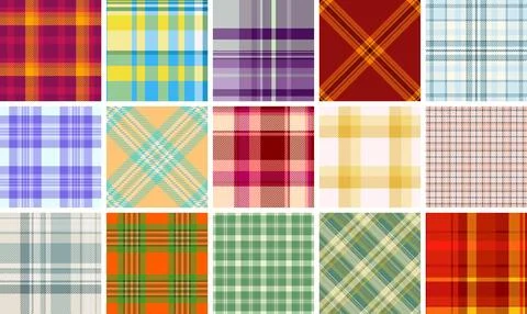 Rustic plaid textile patterns featuring checkered designs, perfect for fabr.. Stock Illustration