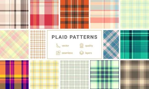 Rustic plaid textile patterns featuring checkered designs, perfect for fabr.. Stock Illustration