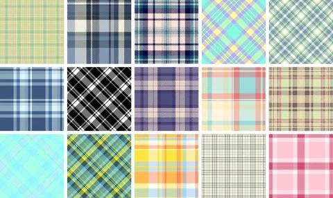 Rustic plaid textile patterns featuring checkered designs, perfect for fabr.. Stock Illustration