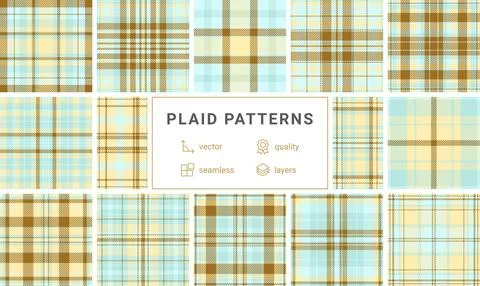 Rustic plaid textile patterns featuring checkered designs, perfect for fabr.. Stock Illustration