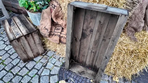 Rustic Plant Containers and Weathered Wooden Bench at Liseberg in Gothenburg Видео 347681347