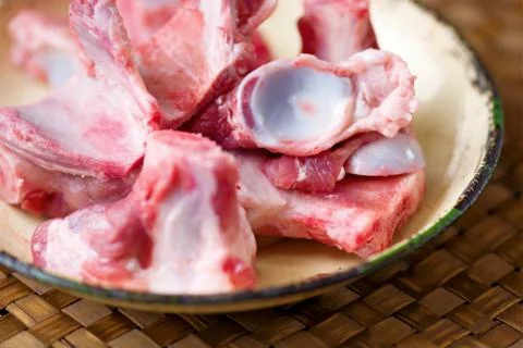 Rustic pork bones flavoring ingredient Stock Photos