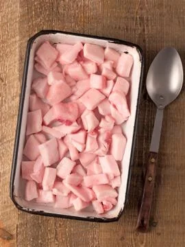 Rustic pork fat cube Stock Photos