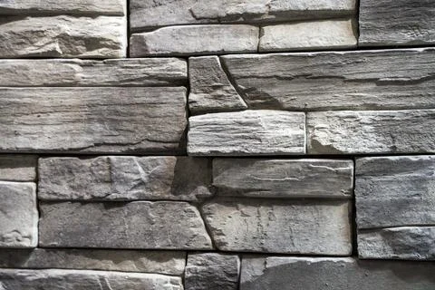 Rustic Quickfit Moon Light Grey Stone Veneer Wall Texture - Natural Stacked.. Stock Photos