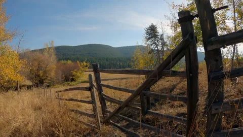 Rustic Ranchland Gate in Autumn 4K UHD Stock Footage 337653101