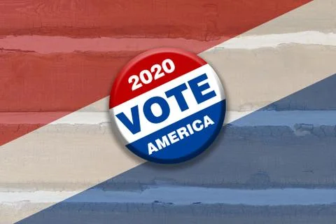 Rustic red white blue vote 2020 america button pin on wood background Stock Illustration