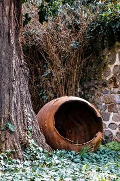 Rustic relic resting peacefully among the greenery of history Stock Photos