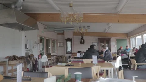 Rustic Restaurant Interior with Guests in Ekebergparken Oslo Stock Footage 340960740