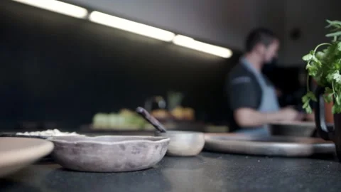 Rustic Restaurant Kitchen Counter With Fresh Herbs in Oaxaca City Mexico Stock Footage 336466364