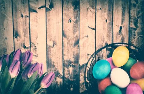 Rustic Retro Easter Background Stock Photos