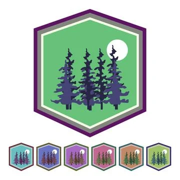 Rustic retro forest badge cartoon vector graphic Stock Illustration