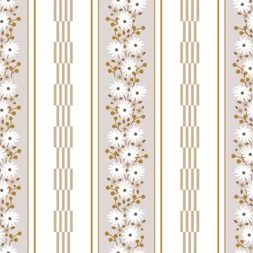 Rustic Romantic Meadow Flowers and Stripes Wallpaper Seamless Pattern Stockillustratie