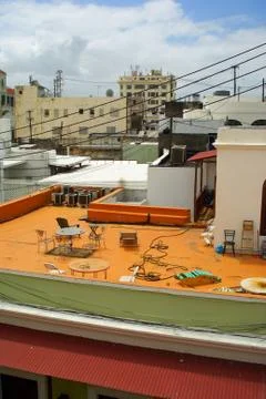 Rustic rooftop balcony in old san juan puerto rico vertical Stock Photos