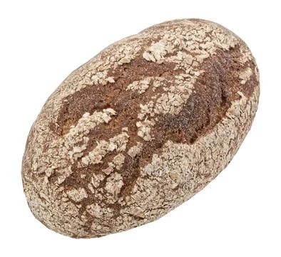 Rustic rye bread loaf isolated on white background, full depth of field 库存照片