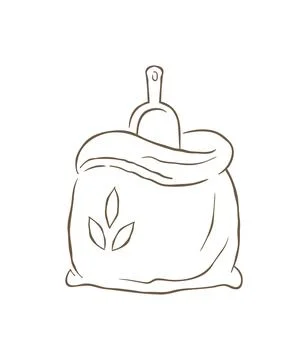 A Rustic Sack Of Wheat Flour With A Scoop Hand Drawn Vector Bakery Illustrati 스톡 일러스트