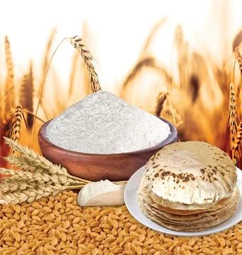 Rustic shot of chapati flatbreads surrounded by ingredients on background o.. Foto stock