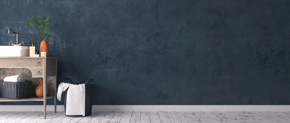 Rustic simple bathroom interior decor. 3d render Stock Illustration