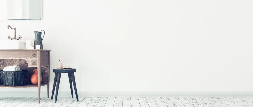 Rustic simple bathroom interior decor. 3d render Stock Illustration