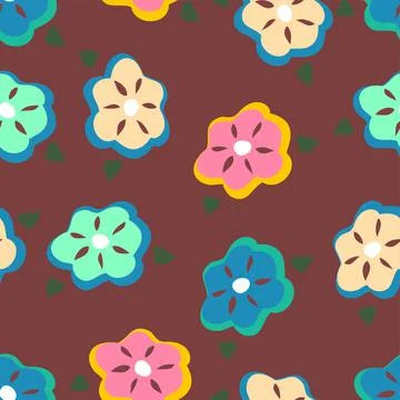 Rustic Simple Flower Repeat Pattern In Pink, Blue And Red Stock Illustration