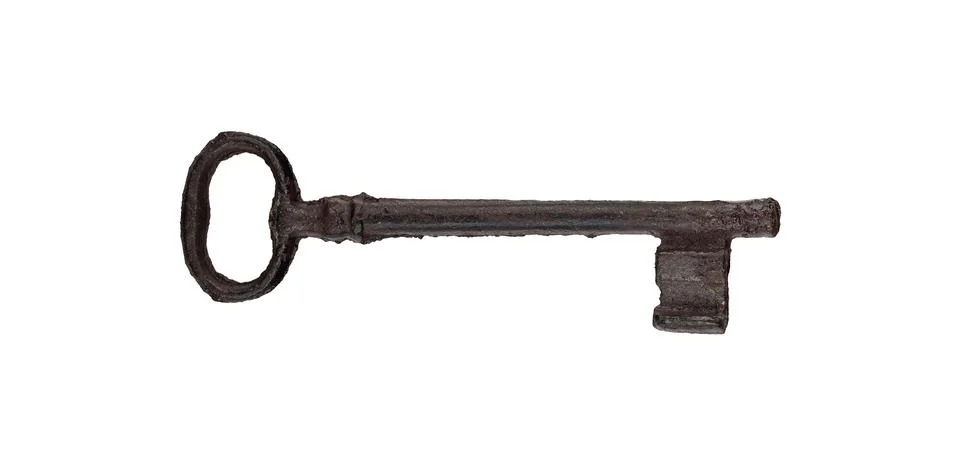 Rustic Skeleton Key Isolated on White for Security Concepts Stock Photos