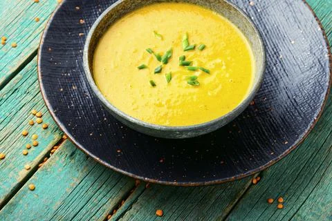Rustic soup with lentils Stock Photos