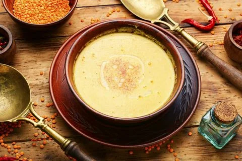 Rustic soup with lentils Stock Photos