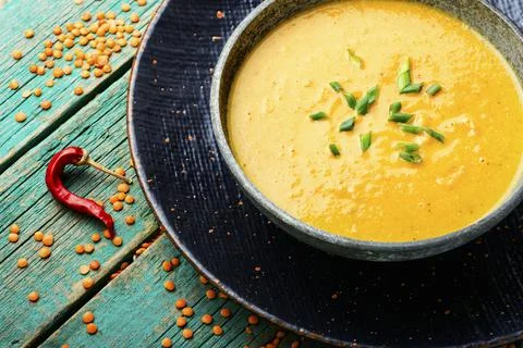 Rustic soup with lentils Stock Photos