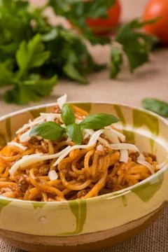 Rustic spaghetti bolognese Stock Photos