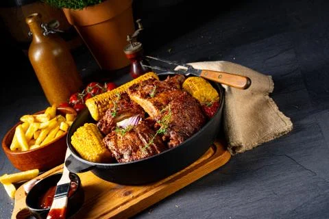 Rustic spare ribs from the oven Stock Photos