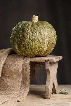 Rustic Still Life With Crespo Squash Pumpkin Stock Photos