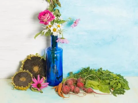 A rustic still life with vegetables Stock Photos