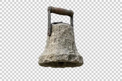Rustic stone bell with metal handle used for calling or signaling. Stock Illustration