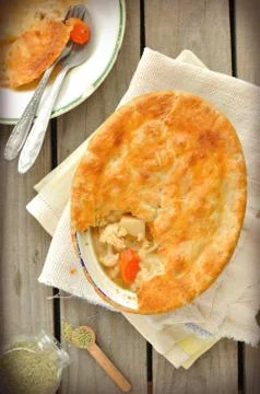 Rustic style chicken and vegetables pot pie Stock Photos