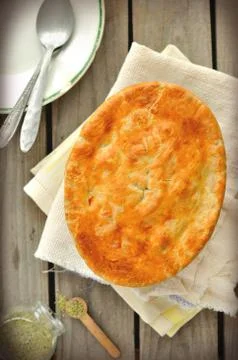 Rustic style chicken and vegetables pot pie Stock Photos