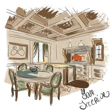 Rustic style living room interior concept. Stock Illustration