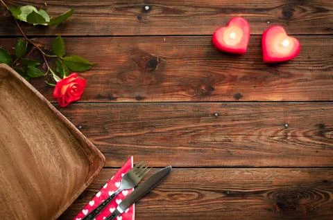 Rustic style table setting with rose Stock Photos