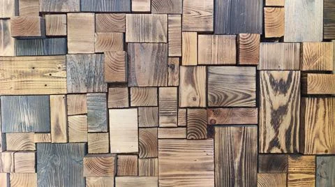 Rustic style wall with patterned wood panels 스톡 사진