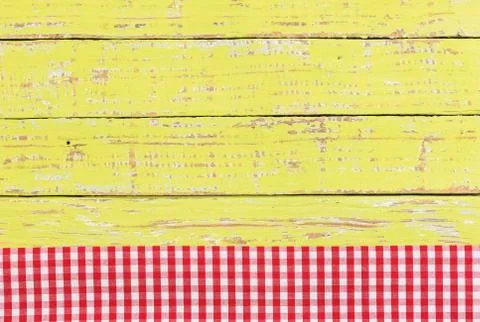 Rustic table background with red tablecloth Stock Photos