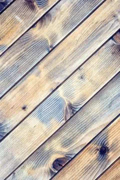 Rustic table built with aged wooden planks Stock Photos