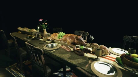 Rustic table setting. Charming dining arrangement with candles and flowers Stock Footage 338342613