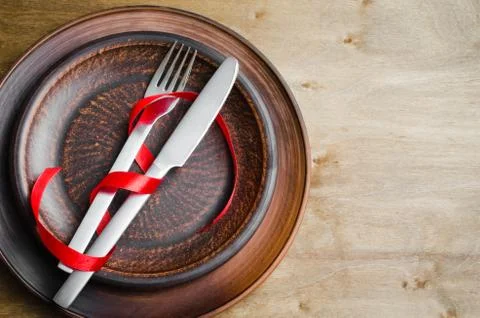 Rustic Table Setting for Christmas Eve or Valentine's Day. Stock Photos