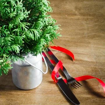 Rustic Table Setting for Christmas. Stock Photos