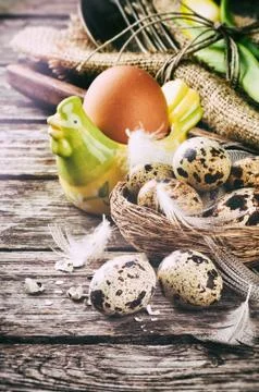 Rustic table setting for Easter holiday Stock Photos