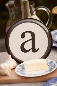 "A" Rustic Table Setting Plate Stock Photos