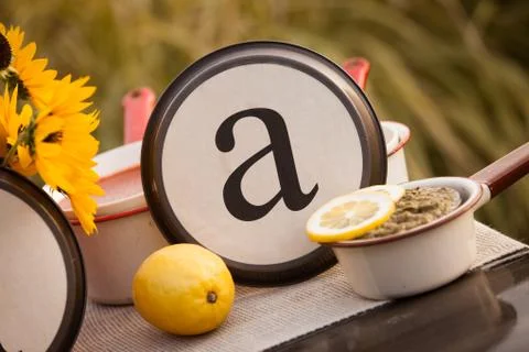 "A" Rustic Table Setting Plate Stock Photos