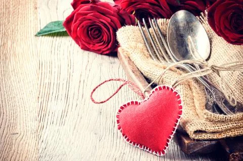 Rustic table setting for St Valentine's dinner Stock Photos