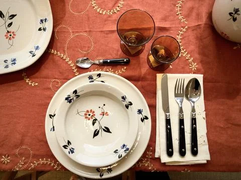Rustic table setting top view Foto stock