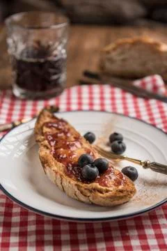 Rustic table with vegan breakfast Stock Photos