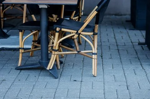 Rustic tables and chairs Stock Photos